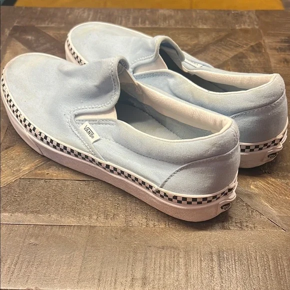 Vans Sky Blue Slip-On Shoes with Checkered Sole - Picture 3 of 4